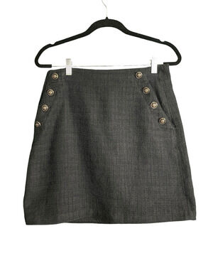 Loft Black Tweed Skirt with Gold Buttons Women Size 4 Classic Vintage Inspired